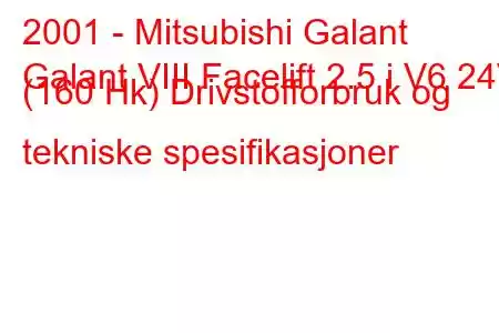 2001 - Mitsubishi Galant
Galant VIII Facelift 2.5 i V6 24V (160 Hk) Drivstofforbruk og tekniske spesifikasjoner