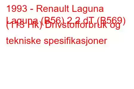 1993 - Renault Laguna
Laguna (B56) 2,2 dT (B569) (113 Hk) Drivstofforbruk og tekniske spesifikasjoner