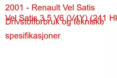 2001 - Renault Vel Satis
Vel Satis 3.5 V6 (V4Y) (241 Hk) Drivstofforbruk og tekniske spesifikasjoner