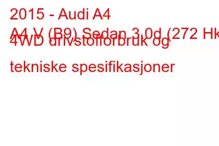 2015 - Audi A4
A4 V (B9) Sedan 3.0d (272 Hk) 4WD drivstofforbruk og tekniske spesifikasjoner