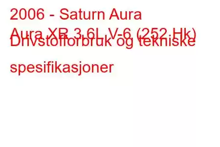 2006 - Saturn Aura
Aura XR 3.6L V-6 (252 Hk) Drivstofforbruk og tekniske spesifikasjoner