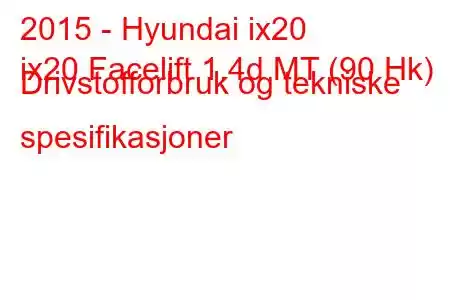 2015 - Hyundai ix20
ix20 Facelift 1.4d MT (90 Hk) Drivstofforbruk og tekniske spesifikasjoner