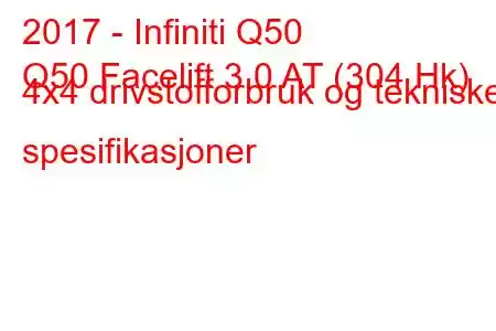 2017 - Infiniti Q50
Q50 Facelift 3.0 AT (304 Hk) 4x4 drivstofforbruk og tekniske spesifikasjoner