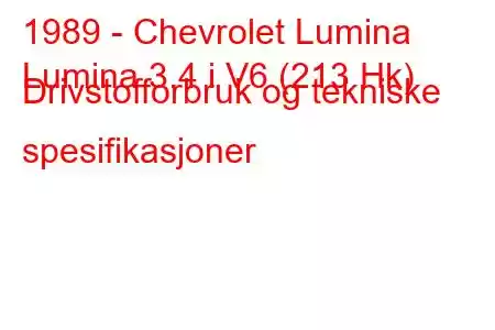 1989 - Chevrolet Lumina
Lumina 3.4 i V6 (213 Hk) Drivstofforbruk og tekniske spesifikasjoner