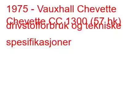 1975 - Vauxhall Chevette
Chevette CC 1300 (57 hk) drivstofforbruk og tekniske spesifikasjoner