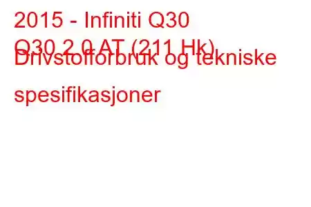 2015 - Infiniti Q30
Q30 2.0 AT (211 Hk) Drivstofforbruk og tekniske spesifikasjoner