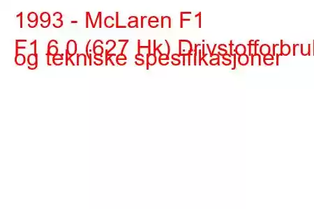 1993 - McLaren F1
F1 6.0 (627 Hk) Drivstofforbruk og tekniske spesifikasjoner