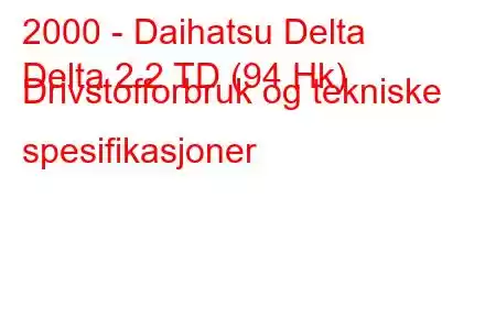 2000 - Daihatsu Delta
Delta 2.2 TD (94 Hk) Drivstofforbruk og tekniske spesifikasjoner