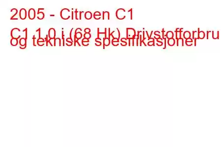 2005 - Citroen C1
C1 1,0 i (68 Hk) Drivstofforbruk og tekniske spesifikasjoner