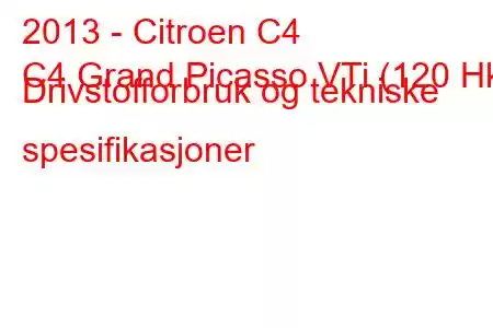 2013 - Citroen C4
C4 Grand Picasso VTi (120 Hk) Drivstofforbruk og tekniske spesifikasjoner