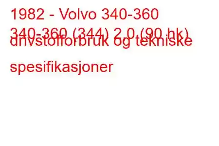 1982 - Volvo 340-360
340-360 (344) 2,0 (90 hk) drivstofforbruk og tekniske spesifikasjoner