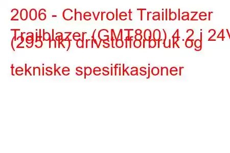 2006 - Chevrolet Trailblazer
Trailblazer (GMT800) 4.2 i 24V (295 hk) drivstofforbruk og tekniske spesifikasjoner