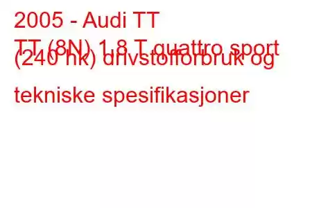 2005 - Audi TT
TT (8N) 1,8 T quattro sport (240 hk) drivstofforbruk og tekniske spesifikasjoner