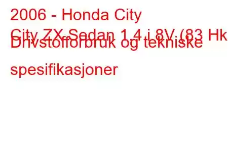 2006 - Honda City
City ZX Sedan 1.4 i 8V (83 Hk) Drivstofforbruk og tekniske spesifikasjoner