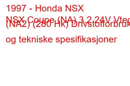 1997 - Honda NSX
NSX Coupe (NA) 3.2 24V Vtec (NA2) (280 Hk) Drivstofforbruk og tekniske spesifikasjoner