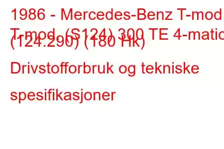 1986 - Mercedes-Benz T-mod.
T-mod. (S124) 300 TE 4-matic (124.290) (180 Hk) Drivstofforbruk og tekniske spesifikasjoner