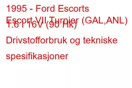 1995 - Ford Escorts
Escort VII Turnier (GAL,ANL) 1.6 i 16V (90 Hk) Drivstofforbruk og tekniske spesifikasjoner