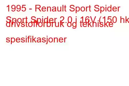 1995 - Renault Sport Spider
Sport Spider 2.0 i 16V (150 hk) drivstofforbruk og tekniske spesifikasjoner