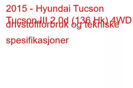 2015 - Hyundai Tucson
Tucson III 2.0d (136 Hk) 4WD drivstoffforbruk og tekniske spesifikasjoner