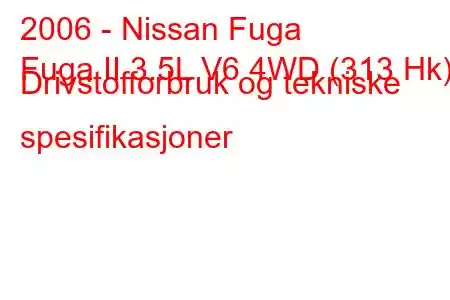 2006 - Nissan Fuga
Fuga II 3.5L V6 4WD (313 Hk) Drivstofforbruk og tekniske spesifikasjoner