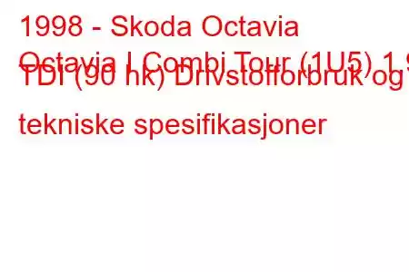 1998 - Skoda Octavia
Octavia I Combi Tour (1U5) 1,9 TDI (90 hk) Drivstofforbruk og tekniske spesifikasjoner