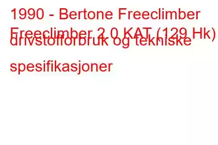 1990 - Bertone Freeclimber
Freeclimber 2.0 KAT (129 Hk) drivstofforbruk og tekniske spesifikasjoner