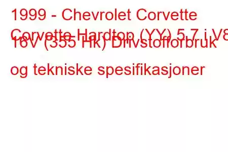 1999 - Chevrolet Corvette
Corvette Hardtop (YY) 5.7 i V8 16V (355 Hk) Drivstofforbruk og tekniske spesifikasjoner