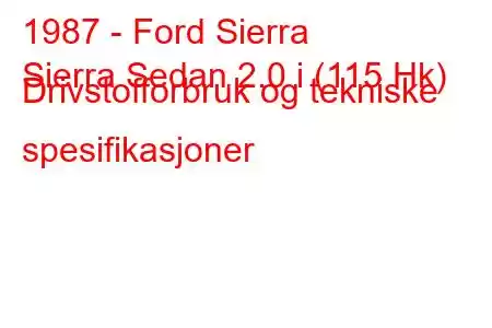 1987 - Ford Sierra
Sierra Sedan 2.0 i (115 Hk) Drivstofforbruk og tekniske spesifikasjoner