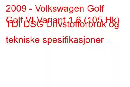 2009 - Volkswagen Golf
Golf VI Variant 1.6 (105 Hk) TDI DSG Drivstofforbruk og tekniske spesifikasjoner