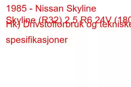 1985 - Nissan Skyline
Skyline (R32) 2,5 R6 24V (180 Hk) Drivstofforbruk og tekniske spesifikasjoner