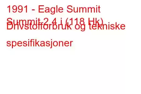 1991 - Eagle Summit
Summit 2.4 i (118 Hk) Drivstofforbruk og tekniske spesifikasjoner