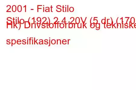 2001 - Fiat Stilo
Stilo (192) 2,4 20V (5 dr) (170 Hk) Drivstofforbruk og tekniske spesifikasjoner