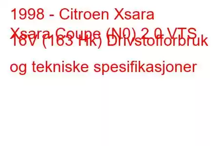 1998 - Citroen Xsara
Xsara Coupe (N0) 2.0 VTS 16V (163 Hk) Drivstofforbruk og tekniske spesifikasjoner