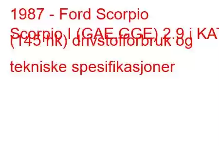 1987 - Ford Scorpio
Scorpio I (GAE,GGE) 2.9 i KAT (145 hk) drivstofforbruk og tekniske spesifikasjoner