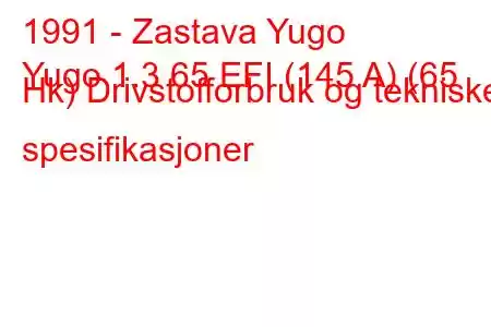 1991 - Zastava Yugo
Yugo 1.3 65 EFI (145 A) (65 Hk) Drivstofforbruk og tekniske spesifikasjoner