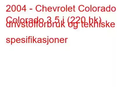 2004 - Chevrolet Colorado
Colorado 3,5 i (220 hk) drivstofforbruk og tekniske spesifikasjoner