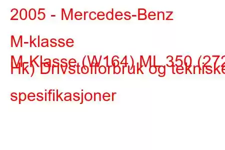 2005 - Mercedes-Benz M-klasse
M-Klasse (W164) ML 350 (272 Hk) Drivstofforbruk og tekniske spesifikasjoner