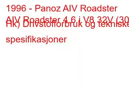 1996 - Panoz AIV Roadster
AIV Roadster 4.6 i V8 32V (309 Hk) Drivstofforbruk og tekniske spesifikasjoner