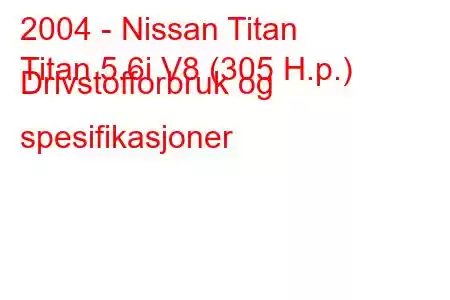 2004 - Nissan Titan
Titan 5.6i V8 (305 H.p.) Drivstofforbruk og spesifikasjoner