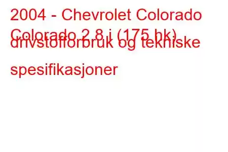 2004 - Chevrolet Colorado
Colorado 2.8 i (175 hk) drivstofforbruk og tekniske spesifikasjoner