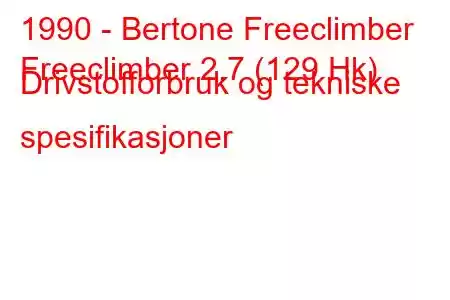 1990 - Bertone Freeclimber
Freeclimber 2.7 (129 Hk) Drivstofforbruk og tekniske spesifikasjoner