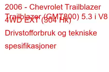 2006 - Chevrolet Trailblazer
Trailblazer (GMT800) 5.3 i V8 4WD EXT (304 Hk) Drivstofforbruk og tekniske spesifikasjoner