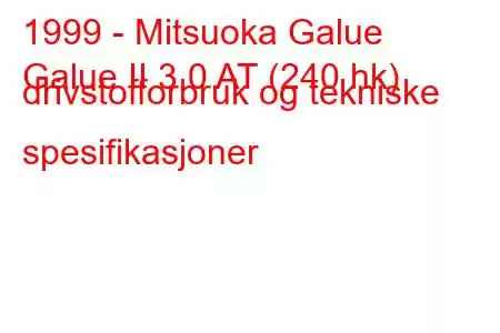 1999 - Mitsuoka Galue
Galue II 3.0 AT (240 hk) drivstofforbruk og tekniske spesifikasjoner