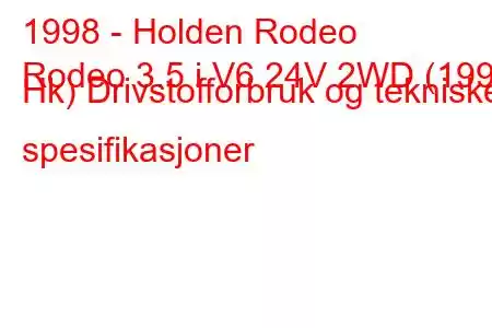 1998 - Holden Rodeo
Rodeo 3.5 i V6 24V 2WD (199 Hk) Drivstofforbruk og tekniske spesifikasjoner