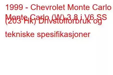 1999 - Chevrolet Monte Carlo
Monte Carlo (W) 3.8 i V6 SS (203 Hk) Drivstofforbruk og tekniske spesifikasjoner