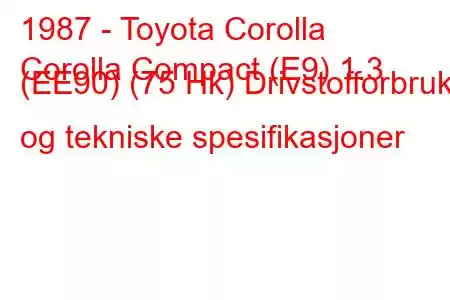 1987 - Toyota Corolla
Corolla Compact (E9) 1.3 (EE90) (75 Hk) Drivstofforbruk og tekniske spesifikasjoner