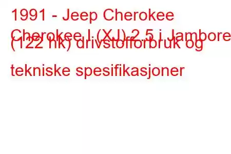 1991 - Jeep Cherokee
Cherokee I (XJ) 2.5 i Jamboree (122 hk) drivstofforbruk og tekniske spesifikasjoner