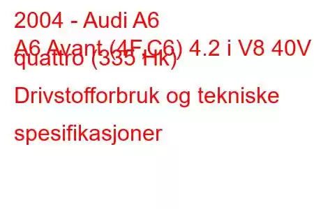 2004 - Audi A6
A6 Avant (4F,C6) 4.2 i V8 40V quattro (335 Hk) Drivstofforbruk og tekniske spesifikasjoner