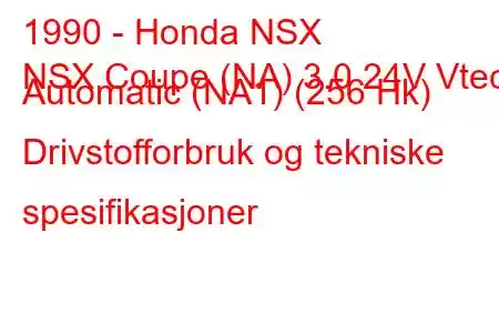 1990 - Honda NSX
NSX Coupe (NA) 3.0 24V Vtec Automatic (NA1) (256 Hk) Drivstofforbruk og tekniske spesifikasjoner