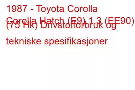 1987 - Toyota Corolla
Corolla Hatch (E9) 1.3 (EE90) (75 Hk) Drivstofforbruk og tekniske spesifikasjoner